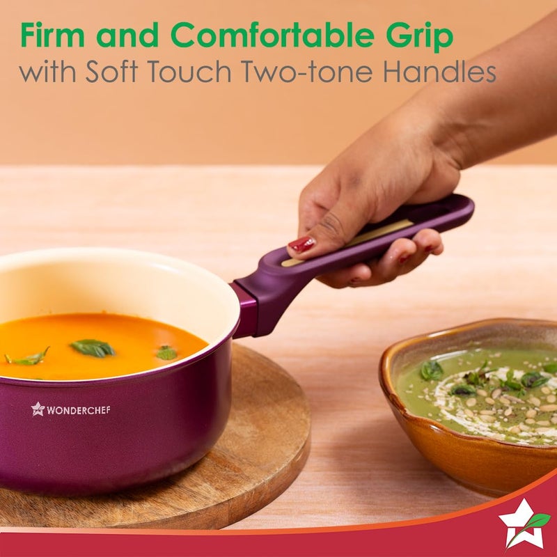 Wonderchef Wonderchef Bellagio Sauce Pan 16 cm 14 L NonStick Ceramic Coating NonToxic Pure Aluminium PFAS and PFOA Free 3mm Thickness TwoTone SoftTouch Handle Knob 2 Years Warranty - Image 5