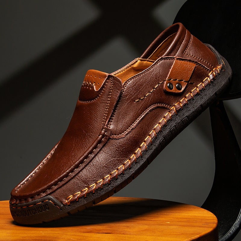 Semi-Managed Hand-Stitched Men'S Shoes Outdoor Casual Shoes Slip-On Flat Leather Shoes Low-Top Plus Size Loafers - Image 3