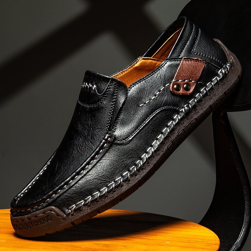 Semi-Managed Hand-Stitched Men'S Shoes Outdoor Casual Shoes Slip-On Flat Leather Shoes Low-Top Plus Size Loafers - Image 4