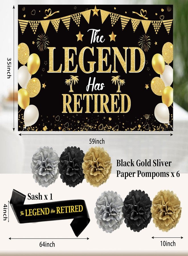 Uiorgui Retirement Party Decorations for Men Black Gold Happy Retirement Party Supplies Kit The Legend Has Retired Banner Backdrop Sash Table Centerpieces Hanging Swirls Pompoms 20PCS - Image 3