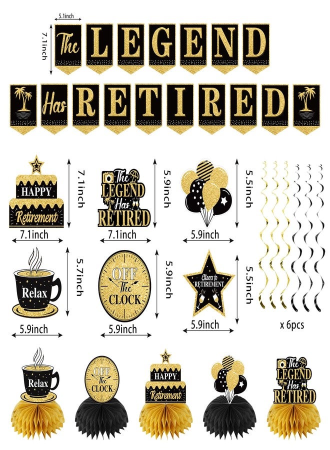 Uiorgui Retirement Party Decorations for Men Black Gold Happy Retirement Party Supplies Kit The Legend Has Retired Banner Backdrop Sash Table Centerpieces Hanging Swirls Pompoms 20PCS - Image 2
