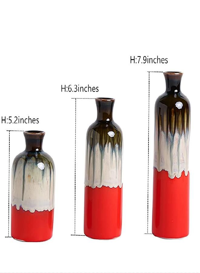 Anding Anding Three-Piece Red Ceramic Vase, Special Design Style Red Color Mixing, Smooth and Bright Glazed Surface, Home Decoration, Living Room Decoration, Party Display, Modern Flower Vase (A1062set)  - Image 2