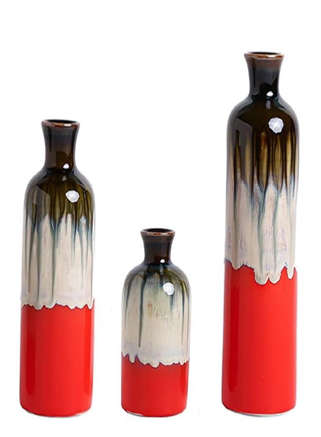 Anding Anding Three-Piece Red Ceramic Vase, Special Design Style Red Color Mixing, Smooth and Bright Glazed Surface, Home Decoration, Living Room Decoration, Party Display, Modern Flower Vase (A1062set)  - Image 1