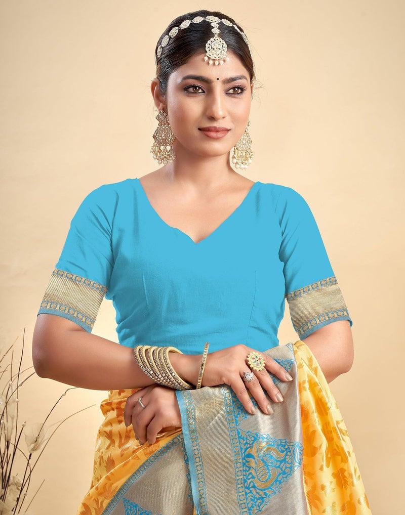 Shiv Textiles Women's Silk Woven Kanjivaram Saree(SAT-549-YELLOW) - Image 4