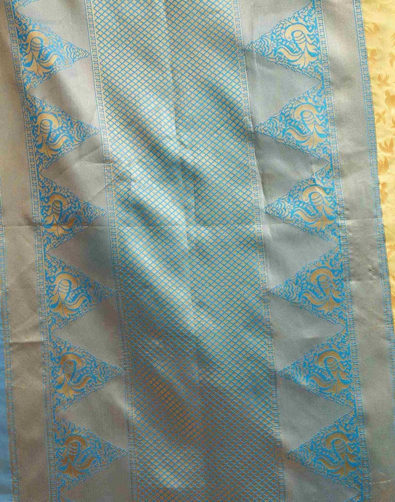 Shiv Textiles Women's Silk Woven Kanjivaram Saree(SAT-549-YELLOW) - Image 5
