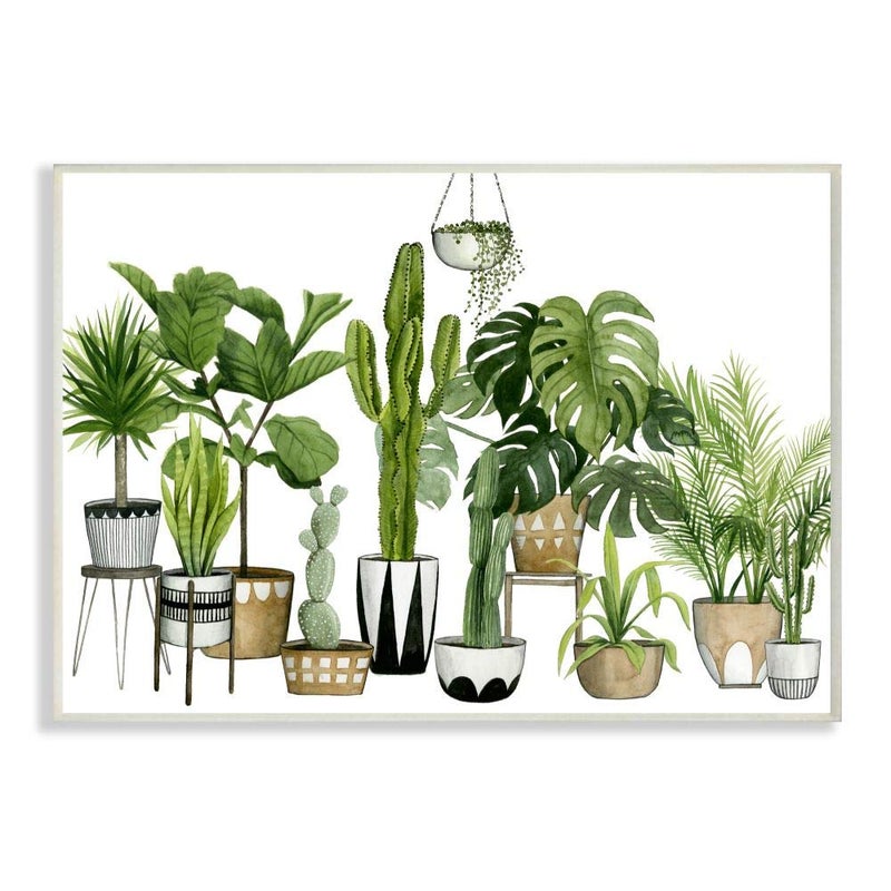 Stupell Industries Boho Plant Scene with Cacti and Succulents in Geometric Pots Watercolor Wall Plaque Art Design By Artist Grace Popp 13 x 19