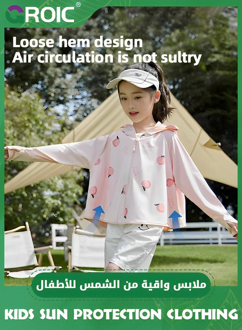 GROIC UPF 50+ UV Sun Protection Clothing for Kids, Ice Silk Long Sleeve Hoodie Shirt, Summer Elastic Quick Dry Athletic Hiking Lightweight Zipper Outdoor Jacket - Pink  - Image 2
