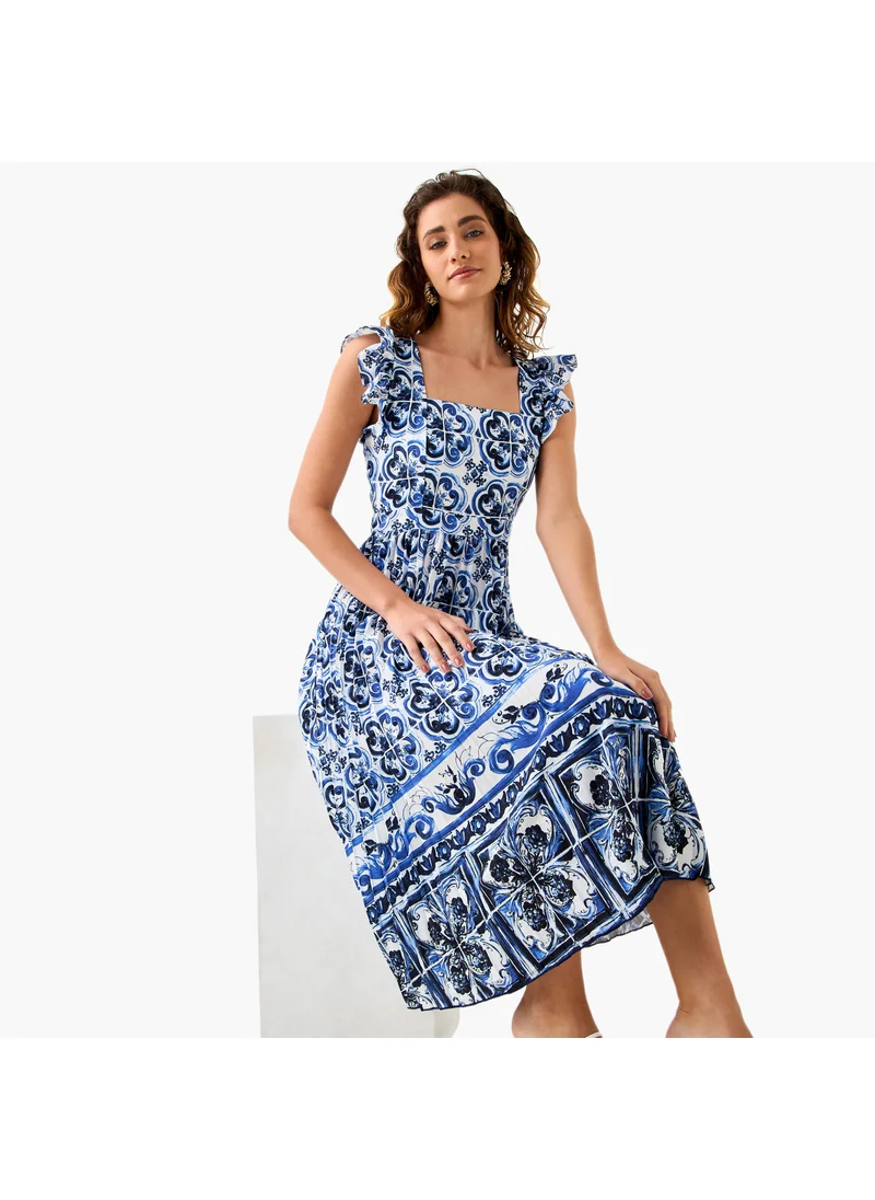 سبلاش فيڤ Pleated Midi Dress with Ruffle Sleeves