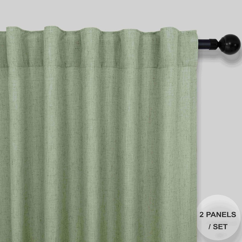 Pitalk Sage Green Curtains 96 Inches Long For Living Room 2 Panels Back Tab Loop Pocket Linen Draperies Semi Privacy Sheer Light Weight Pale Green Curtains For Bedroom Office Bay Neutral Boho Farmhouse 8 Ft - Image 2