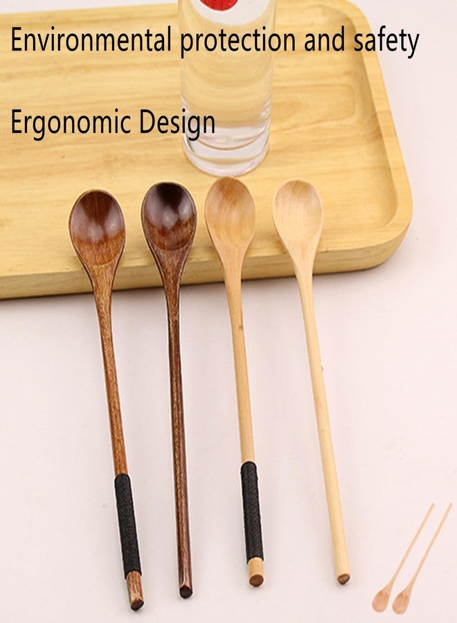 Peenbbop 2 Pcs Natural Wooden Spoons for Honey, Long Handle Tasting Spoons Honey Spoons, Birch Spoon Handcraft from Teak, Mixing Honey Spoons for Coffee, Tea, Milkshake Kitchen Stirring - Image 4