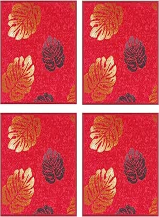 Mac Carpet Square Shape Door Mat (50x50cm, Set of 4 Pieces, Red Leaf)