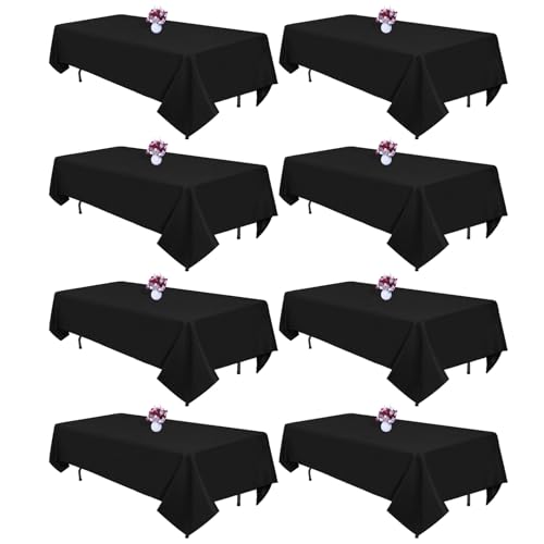 CKIKU 8 Packs Black Tablecloths 60x102 Inch Rectangular Table Cloths for 6 Foot Rectangle Tables, Wrinkle Resistant Washable Polyester Fabric Tablecloth for Dining Wedding Buffet Party Banquet - Image 1