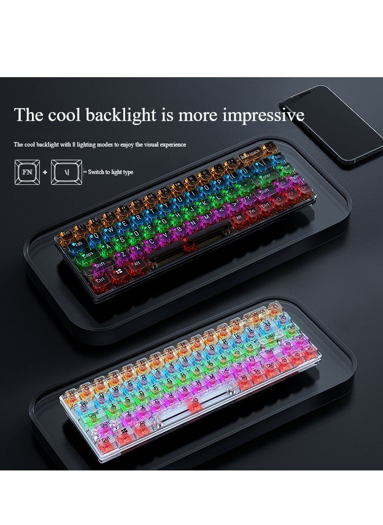 T-WOLF - Transparent Gaming Keyboard,68 Keys USB Wired Mechanical Keyboard with Transparent PBT Keycaps and RGB Side Light for Office Gaming,Suitable for PC/Ps4/Xbox Gamers,Yellow Switch - Image 1