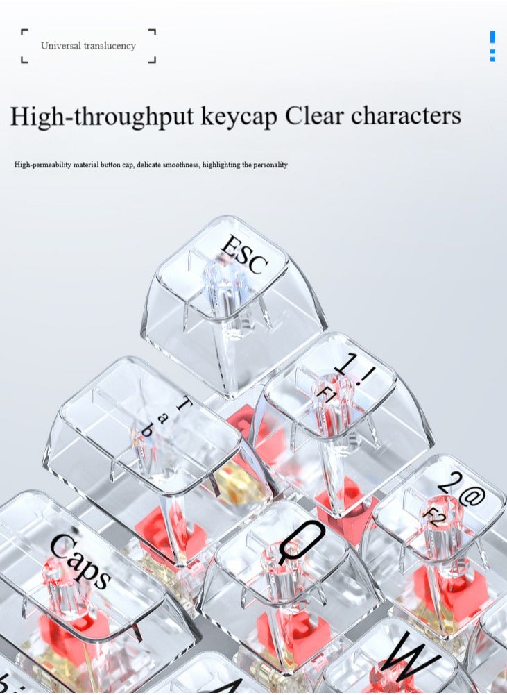 T-WOLF - Transparent Gaming Keyboard,68 Keys USB Wired Mechanical Keyboard with Transparent PBT Keycaps and RGB Side Light for Office Gaming,Suitable for PC/Ps4/Xbox Gamers,Yellow Switch - Image 1