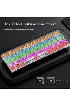 T-WOLF Transparent Gaming Keyboard,68 Keys USB Wired Mechanical Keyboard with Transparent PBT Keycaps and RGB Side Light for Office Gaming,Suitable for PC/Ps4/Xbox Gamers,Yellow Switch  - Image 2