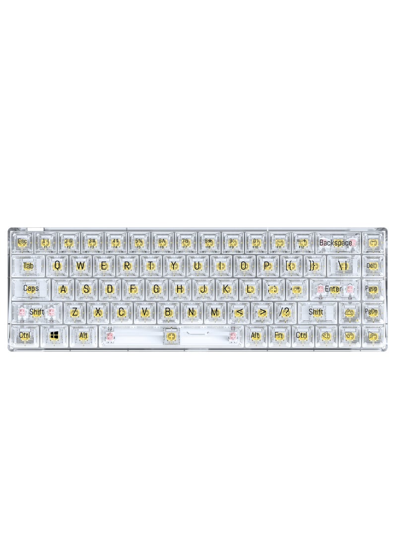 T-WOLF - Transparent Gaming Keyboard,68 Keys USB Wired Mechanical Keyboard with Transparent PBT Keycaps and RGB Side Light for Office Gaming,Suitable for PC/Ps4/Xbox Gamers,Yellow Switch - Image 1