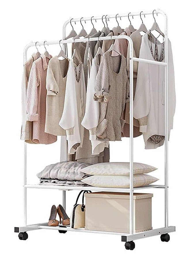 LUVODI Garment Clothing Rack Double Rail Clothes Stand with Bottom Storage Shelf and Wheels, Freestanding Hanger Portable Rolling Clothes Organizer for Storing Coats Skirts Shoes Bags Sweaters 81x51x155cm - Image 1