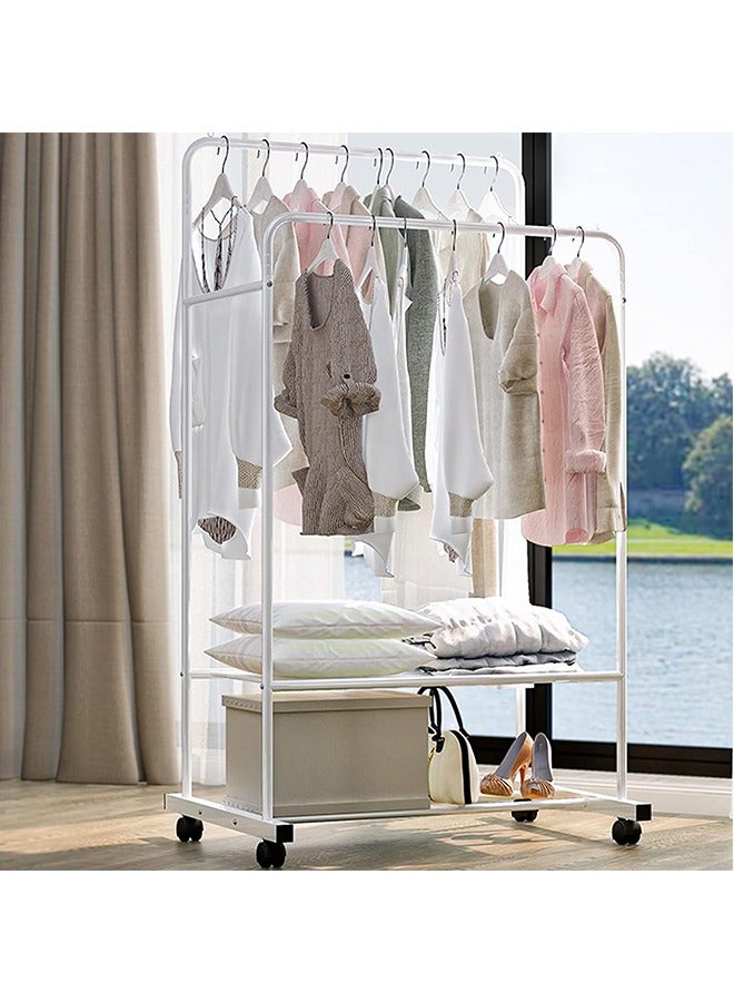 LUVODI Garment Clothing Rack Double Rail Clothes Stand with Bottom Storage Shelf and Wheels, Freestanding Hanger Portable Rolling Clothes Organizer for Storing Coats Skirts Shoes Bags Sweaters 81x51x155cm - Image 2