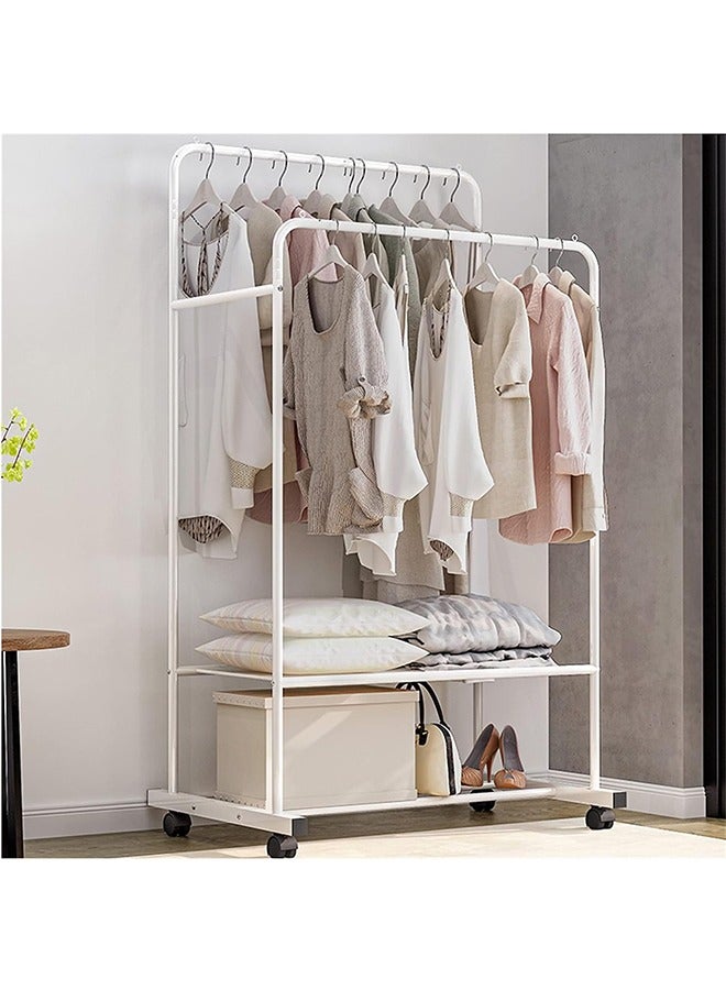 LUVODI Garment Clothing Rack Double Rail Clothes Stand with Bottom Storage Shelf and Wheels, Freestanding Hanger Portable Rolling Clothes Organizer for Storing Coats Skirts Shoes Bags Sweaters 81x51x155cm - Image 3