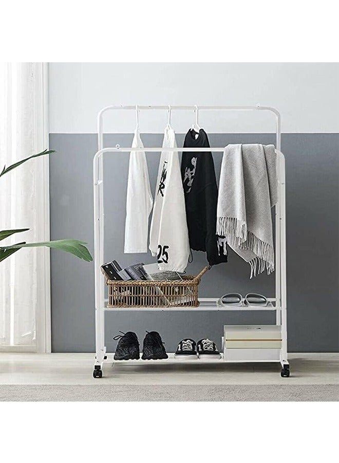 LUVODI Garment Clothing Rack Double Rail Clothes Stand with Bottom Storage Shelf and Wheels, Freestanding Hanger Portable Rolling Clothes Organizer for Storing Coats Skirts Shoes Bags Sweaters 81x51x155cm - Image 4