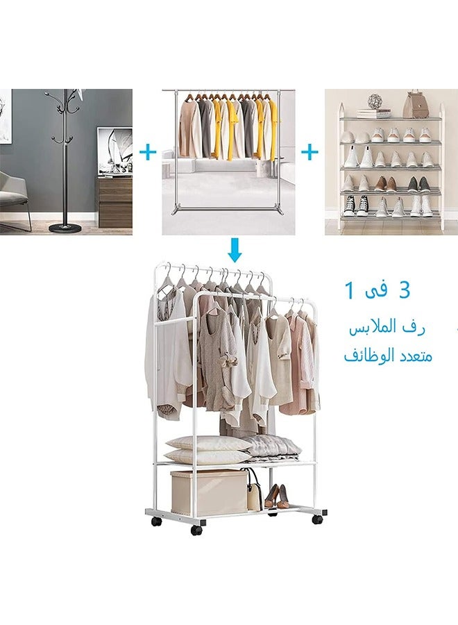 LUVODI Garment Clothing Rack Double Rail Clothes Stand with Bottom Storage Shelf and Wheels, Freestanding Hanger Portable Rolling Clothes Organizer for Storing Coats Skirts Shoes Bags Sweaters 81x51x155cm - Image 5