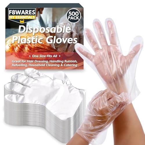 F8WARES 500PK Disposable Gloves - Transparent Hand Gloves for Cooking Food Grade - Use and Throw Polythene Plastic Gloves for Home, Kitchen, Dish Washing, Pack Of 500 - Image 1