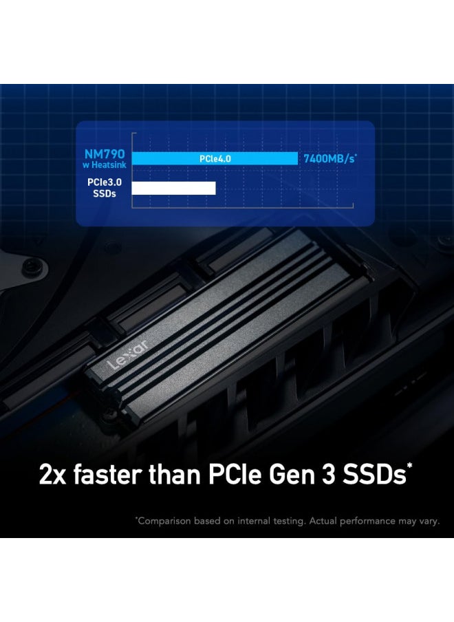Lexar - Lexar 4TB NM790 SSD with Heatsink PCIe Gen4 NVMe M.2 2280 Internal Solid State Drive, Up to 7400/6500 MB/s Read/Write, Compatible with PS5, for Gamers and Creators, Black (LNM790X004T-RN9NU) - Image 1