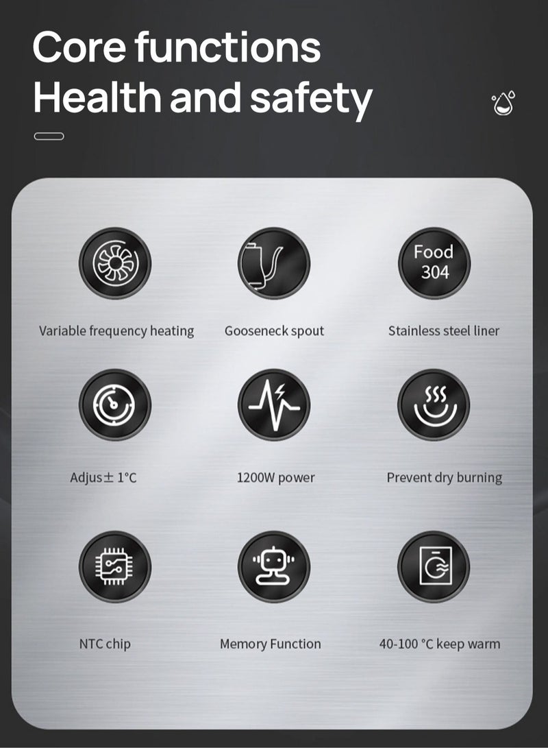 بريتيل غلاية قهوة V60 غلاية معقوفة غلاية فوهة طويلة 900 مل 1200 واط مع مقبض لضبط درجة الحرارة وشاشة رقمية لعرض درجة الحرارة وعزل تلقائي مادة فولاذ مقاوم للصدأ مع فلتر قهوة V60 بحجم 02 أبيض 50 قطعة وبني 50 قطعة - Image 4