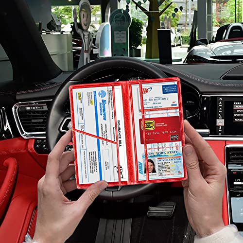 TOURSUIT Car Registration and Insurance Card Holder, Vehicle License Document Glove Box Compartment Organizer, Interior Car Accessories for Women Men Teens (Glitter Red) - Image 5