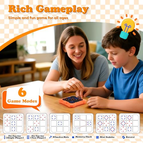 BlueSwan 2026 Upgrade 6 in 1 TicTacToe Handheld Game for Kids Teens Easter Basket Stuffers 12 Players Electronic Travel Board with 6 Games Memory Game Whack a Mole Fidget Puzzle Toys for Age 612 - Image 5