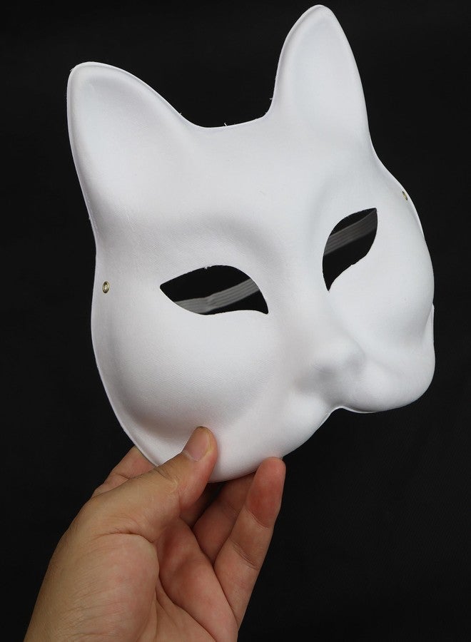 MAGIKON 6pcs Cat Mask, Blank White Paper Masks Unpainted Animal Half Facemasks DIY Paint Masquerade Costume Prop Mask for Carnival Cosplay Dance Party Favors - Image 2