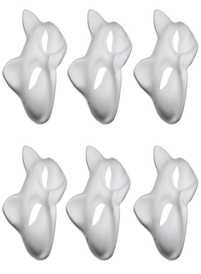 MAGIKON 6pcs Cat Mask, Blank White Paper Masks Unpainted Animal Half Facemasks DIY Paint Masquerade Costume Prop Mask for Carnival Cosplay Dance Party Favors - Image 1