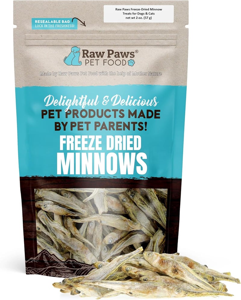 Raw Paws Freeze Dried Minnows for Cats & Dogs - 2-oz Fish Treats for Pets - Image 1