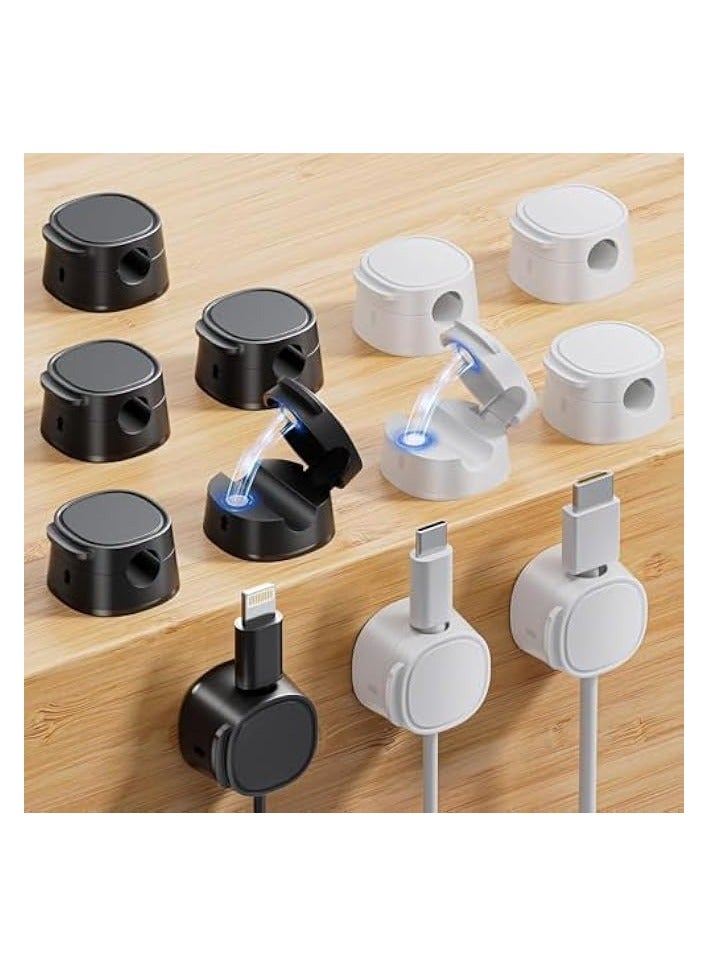 erorex 12Pcs Cable Clip Adhesive, Cord Holder for Cable Organizer, Charger Cable Organizer for Office Accessories, Black and White - Image 1