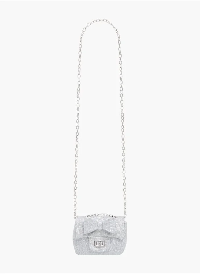 Little Missy Girls Bow Accent Crossbody Bag with Chain Strap and Twist Lock Closure