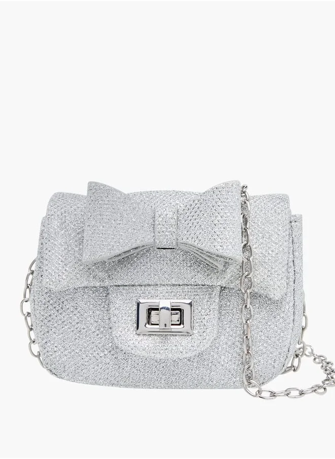 Little Missy Girls Bow Accent Crossbody Bag with Chain Strap and Twist Lock Closure