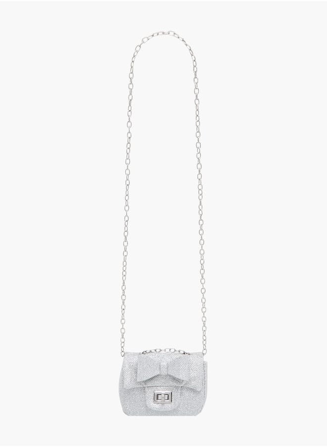 Little Missy Girls Bow Accent Crossbody Bag with Chain Strap and Twist Lock Closure  - Image 2
