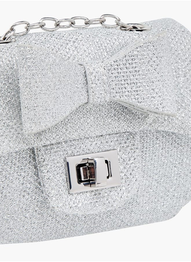 Little Missy Girls Bow Accent Crossbody Bag with Chain Strap and Twist Lock Closure  - Image 4