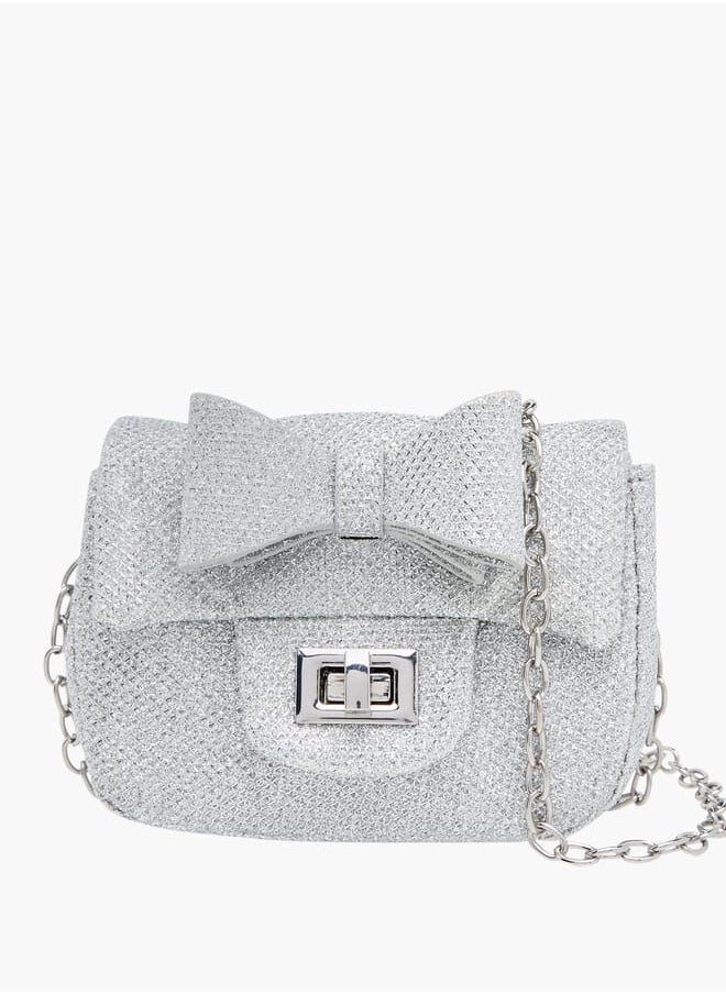Little Missy Girls Bow Accent Crossbody Bag with Chain Strap and Twist Lock Closure  - Image 1