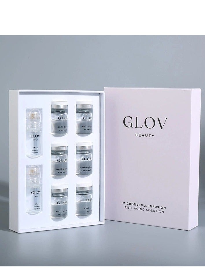 جلوف Glov Beauty، محلول مضاد للشيخوخة يعمل بتقنية الإبر الدقيقة،  نظام التسريب الدقيق - ختم تجميلي للوجه من الذهب عيار 24 قيراط بسمك 0.25 مم مع أمبولات سيروم حمض الهيالورونيك والببتيد - مجموعة ترطيب وتنعيم للوجه والشفاه للاستخدام المنزلي - Image 1