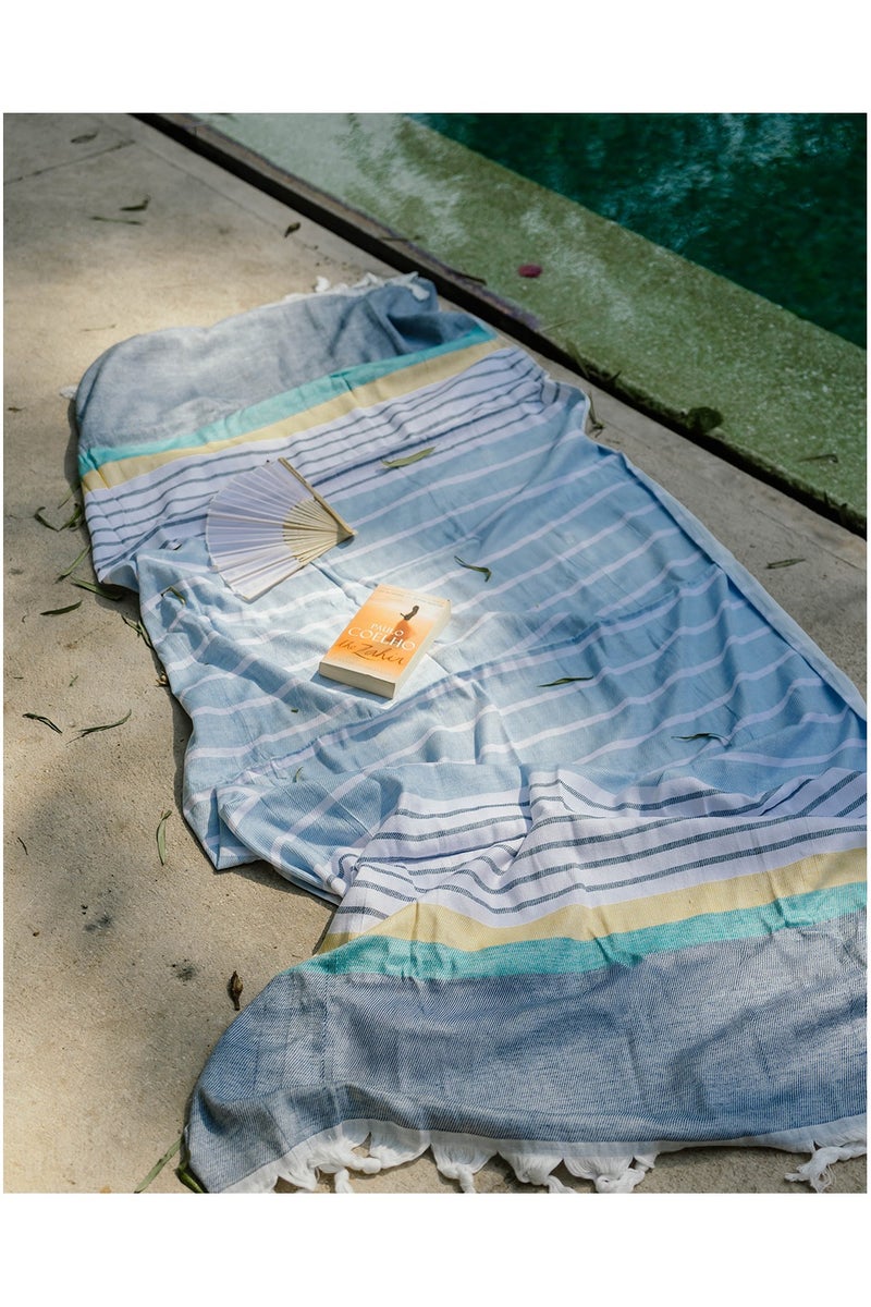 More cottons Tranquil Beach Towel  Material: 100% cotton (100x180cm) White*Yellow  - Image 2