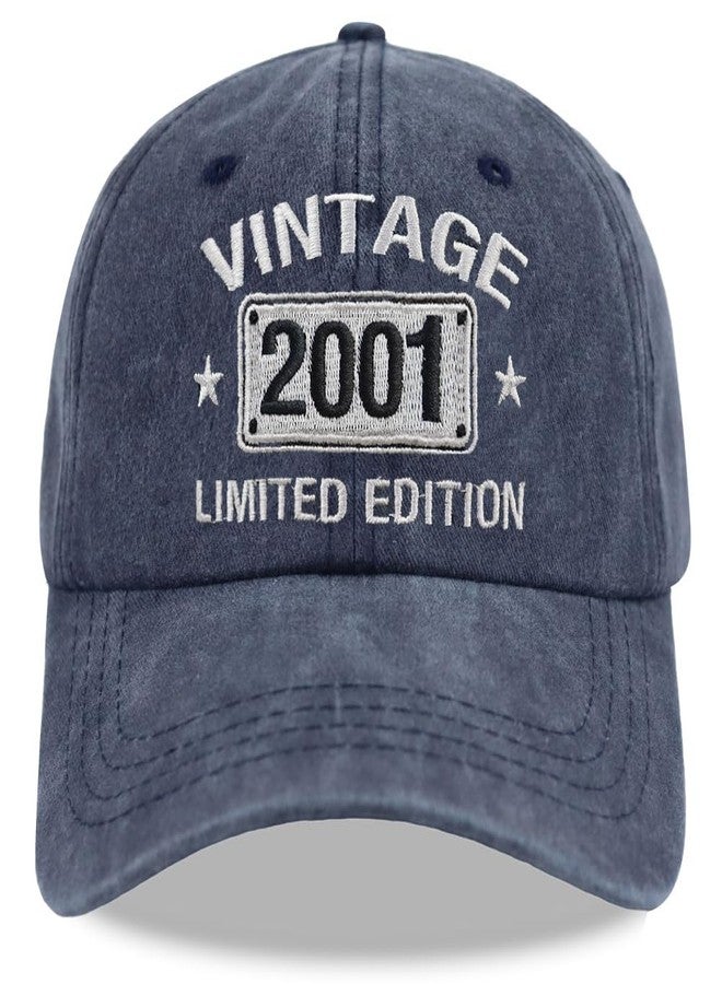 Wanpcaiy Vintage 2001 Limited Edition Hats for Men Women, 24th Birthday Decorations, 24 Year Old Adjustable Embroidered Baseball Cap Retirement Gifts Mom Dad Navy - Image 1