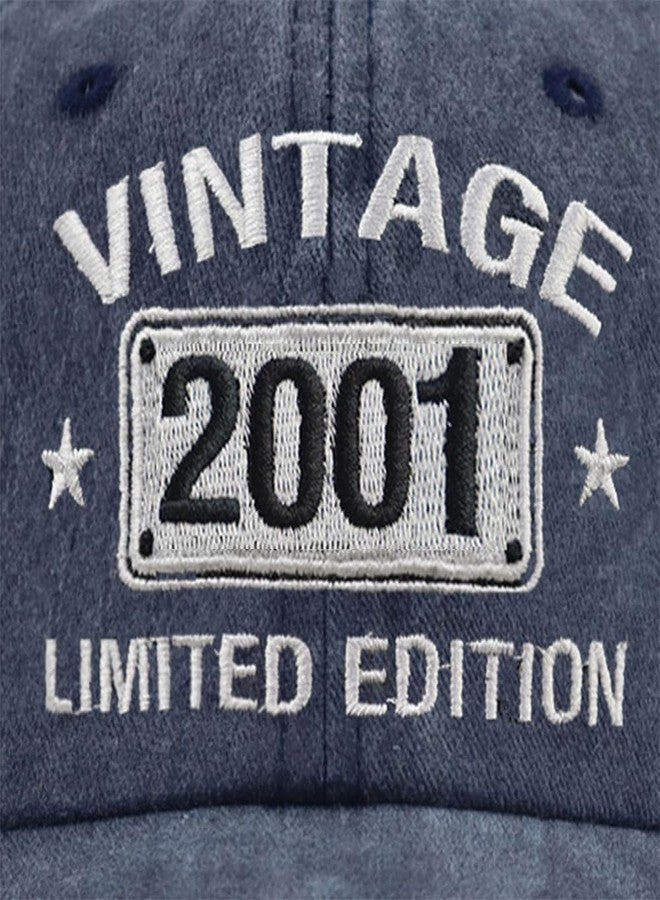 Wanpcaiy Vintage 2001 Limited Edition Hats for Men Women, 24th Birthday Decorations, 24 Year Old Adjustable Embroidered Baseball Cap Retirement Gifts Mom Dad Navy - Image 2