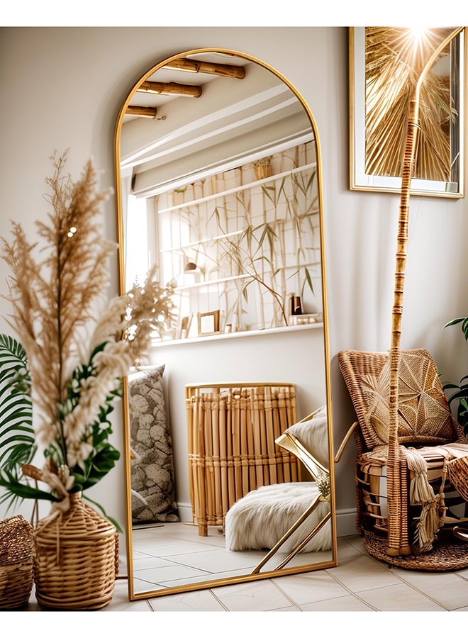 فيبارتي مرآة أرضية مقوسة مقاس 170 × 60 سم مع إطار من الألومنيوم ، مرآة مقوسة كاملة الطول مع حامل ، معلقة أو مائلة ، ذهبية ، مرآة أنيقة ومتينة لكامل الجسم لغرفة النوم ، غرفة المعيشة ، غرفة الملابس ، ديكور المنزل الحديث - Image 1