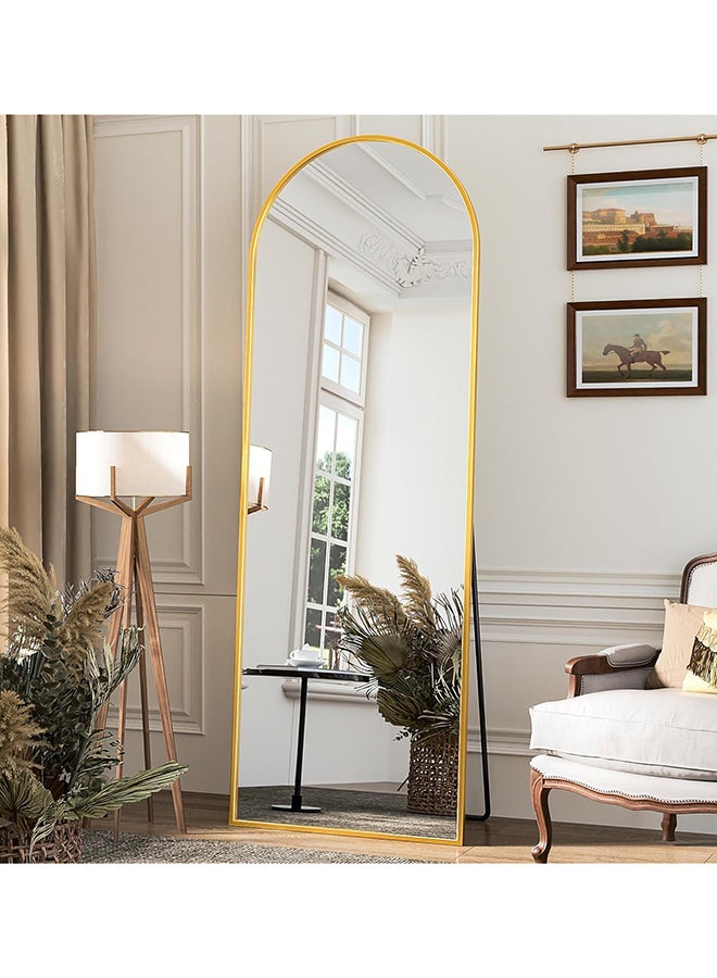 فيبارتي مرآة أرضية مقوسة مقاس 170 × 60 سم مع إطار من الألومنيوم ، مرآة مقوسة كاملة الطول مع حامل ، معلقة أو مائلة ، ذهبية ، مرآة أنيقة ومتينة لكامل الجسم لغرفة النوم ، غرفة المعيشة ، غرفة الملابس ، ديكور المنزل الحديث - Image 2