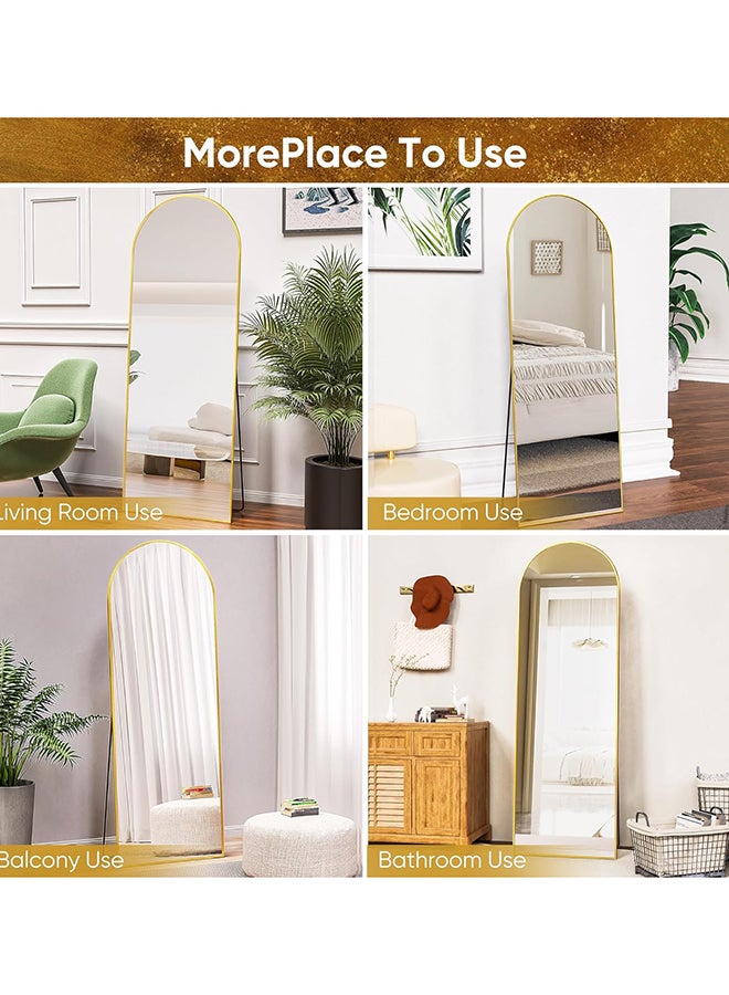 فيبارتي مرآة أرضية مقوسة مقاس 170 × 60 سم مع إطار من الألومنيوم ، مرآة مقوسة كاملة الطول مع حامل ، معلقة أو مائلة ، ذهبية ، مرآة أنيقة ومتينة لكامل الجسم لغرفة النوم ، غرفة المعيشة ، غرفة الملابس ، ديكور المنزل الحديث - Image 4
