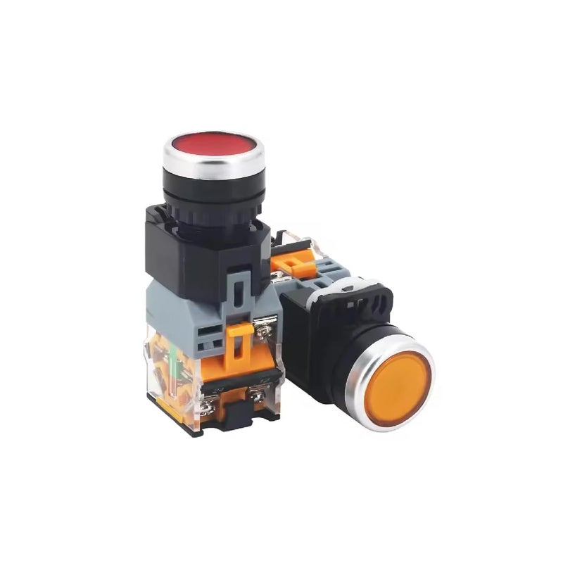 LA38 11D مفتاح ضغط صناعي لحظي قفل تلامس فضي تشغيل إيقاف لوحة تحكم ضوء أزرق تيار مستمر 12 فولت 2NC - Image 3