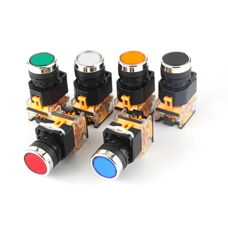 LA38 11D مفتاح ضغط صناعي لحظي قفل تلامس فضي تشغيل إيقاف لوحة تحكم ضوء أزرق تيار مستمر 12 فولت 2NC - Image 5