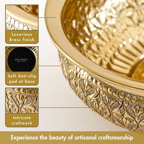 BEHOMA Classic Golden Aluminium Chitai 9" inch Urli Indoor Center Table Flower Decorative Bowl for Home Décor | Urali for Mandap, Haldi, Mehendi, Wedding, Reception & Entrance Decoration | 1Pc, 500 ml - Image 5