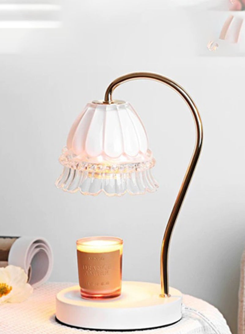 Sharpdo Camellia Shade Wax Lamp Candle Warmer Lamp with High Transparency Glass Stepless Dimming Rapid Melting Solid Wood Base Ideal for Home Decor and Aromatherapy, White Marble Base - Image 4